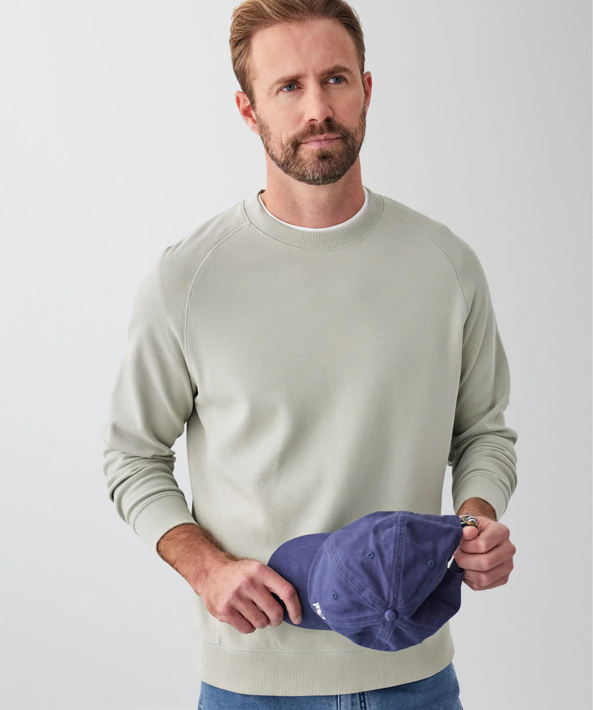 Pique Raglan Crew Jumper - Sage - Image 3