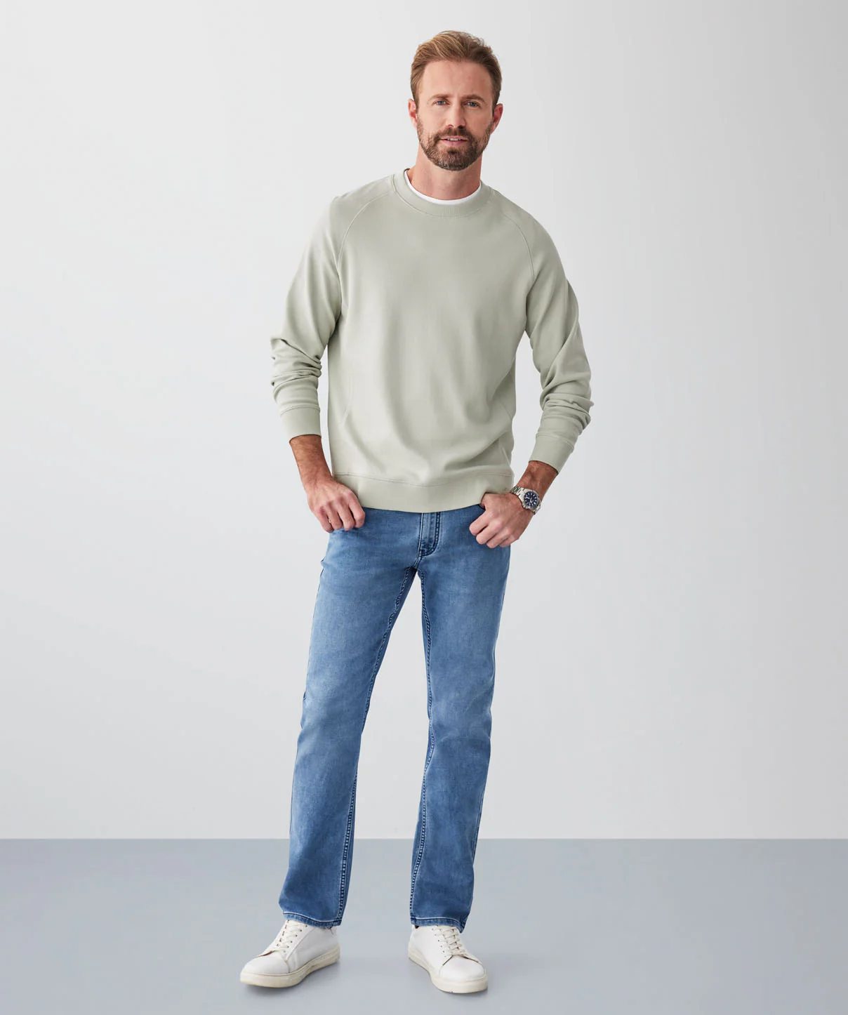 Pique Raglan Crew Jumper - Sage - Image 4