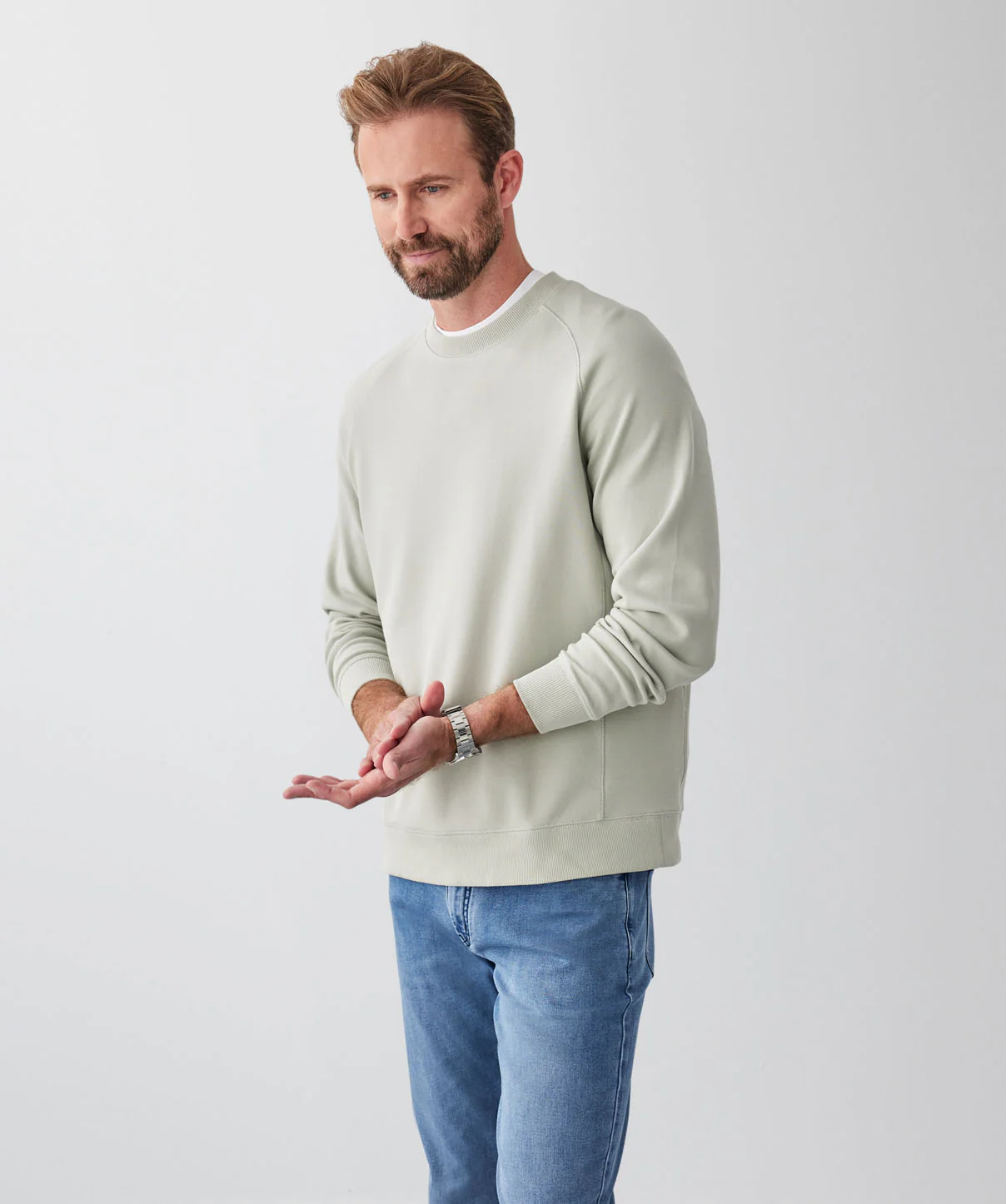 Pique Raglan Crew Jumper - Sage - Image 5