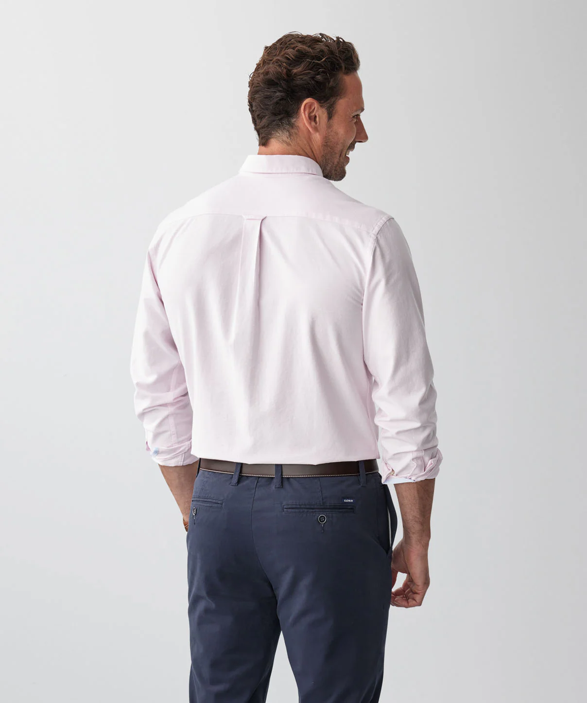 Plain Casual Oxford Long Sleeve Shirt - Pale Pink - Image 3