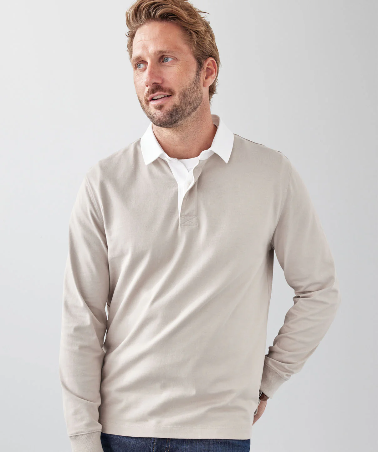 Plain Rugby Jumper - Taupe - Image 3