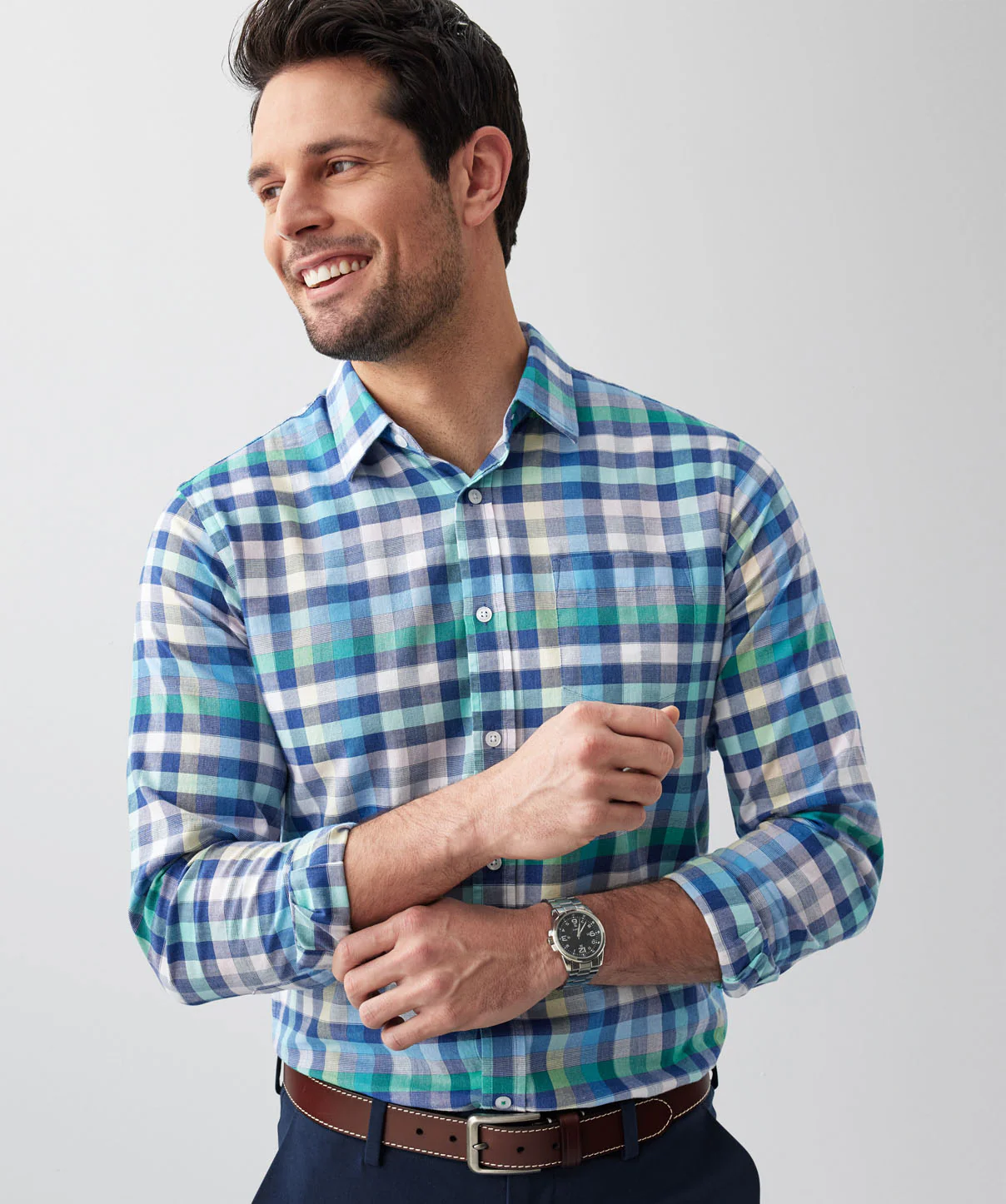 Tailored Casual Multi Check Long Sleeve Shirt - Multi Check - Image 4