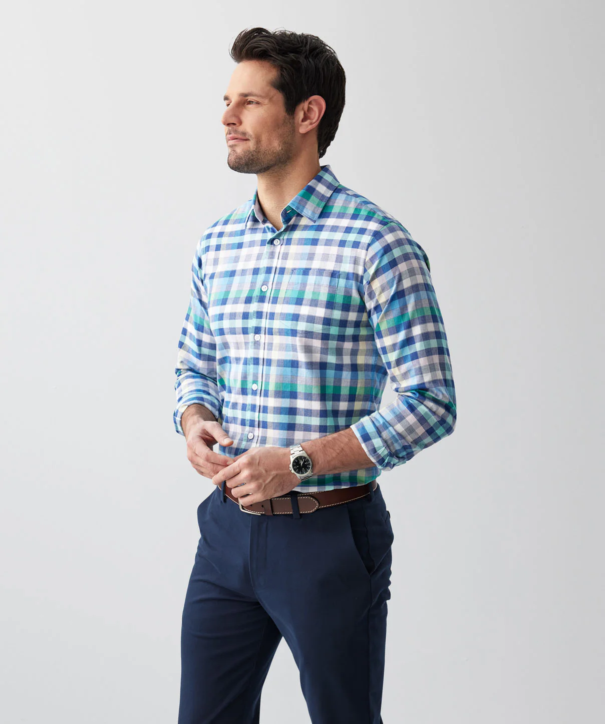 Tailored Casual Multi Check Long Sleeve Shirt - Multi Check - Image 6