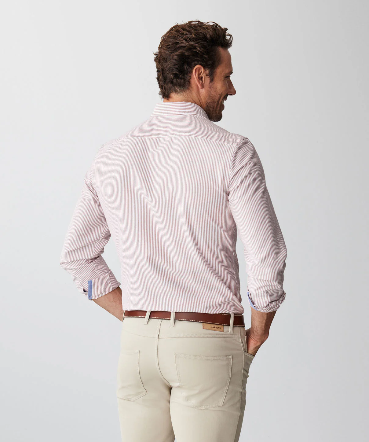 Tailored Casual Oxford Stripe Long Sleeve Shirt - Dark Orange - Image 3