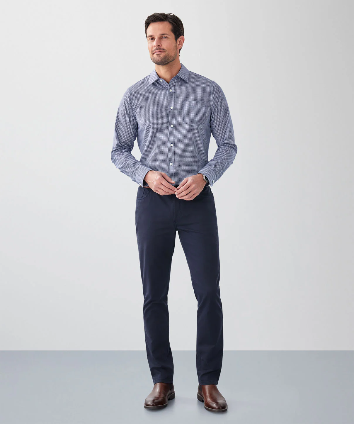 Tailored Fit Easy Care Geo Print Long Sleeve Shirt - Navy - Image 4
