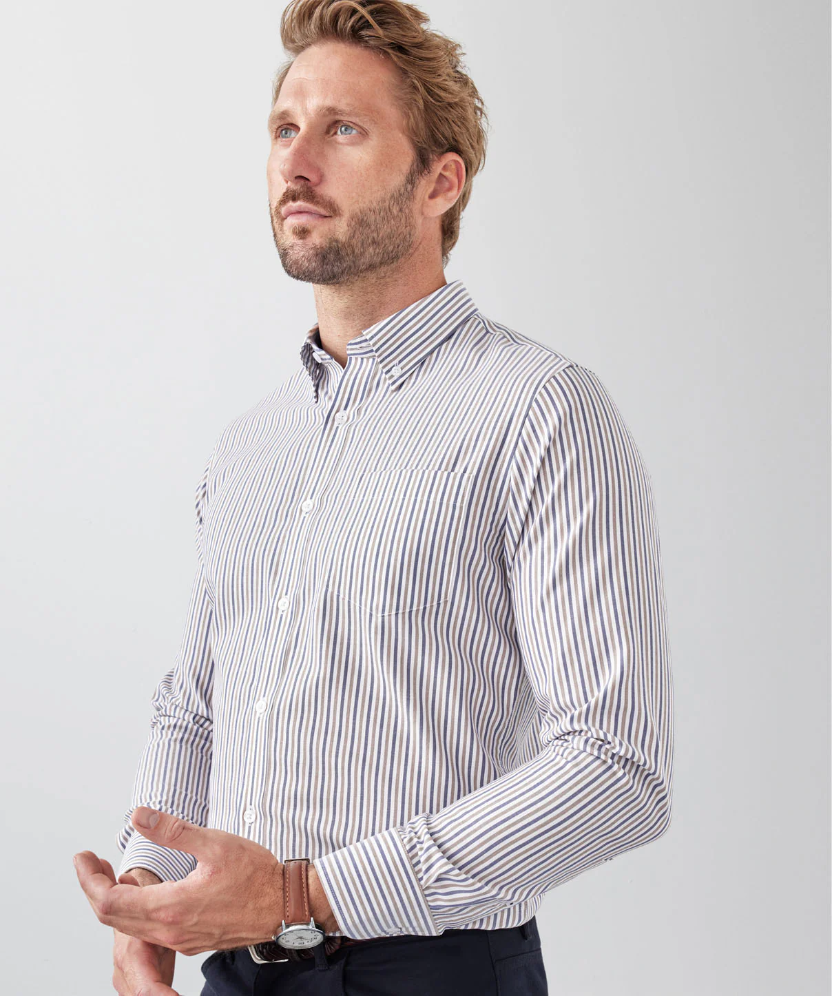 Tailored Fit Easy Care Stripe Long Sleeve Shirt - Multi Stripe - Image 3