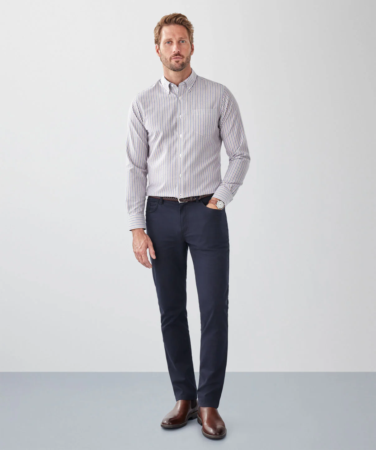Tailored Fit Easy Care Stripe Long Sleeve Shirt - Multi Stripe - Image 4