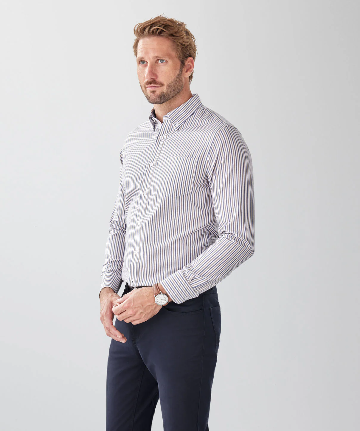 Tailored Fit Easy Care Stripe Long Sleeve Shirt - Multi Stripe - Image 5