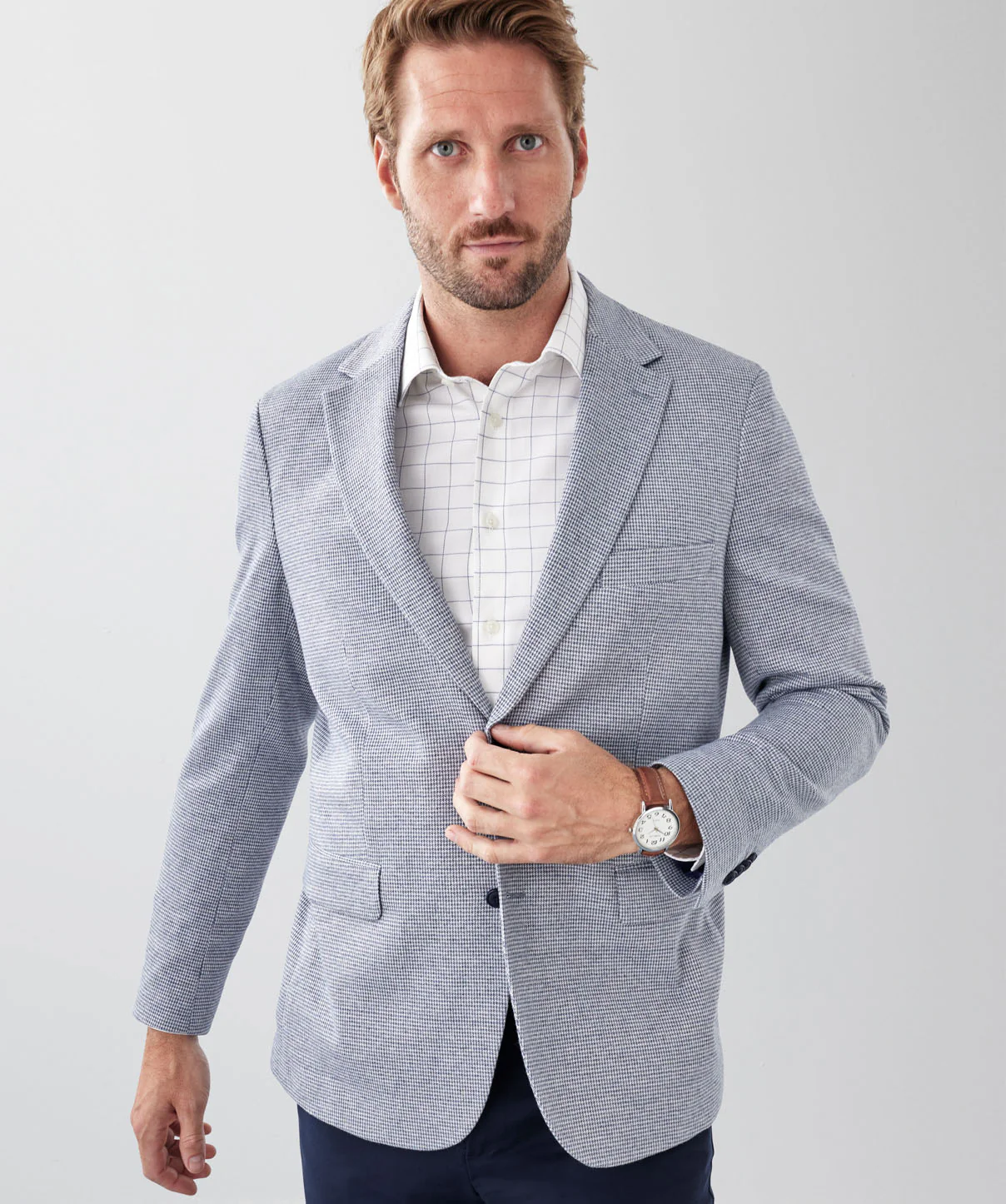 Tailored Fit GAZFLEX Performance Houndstooth Sports Jacket - Denim Mix - Image 3