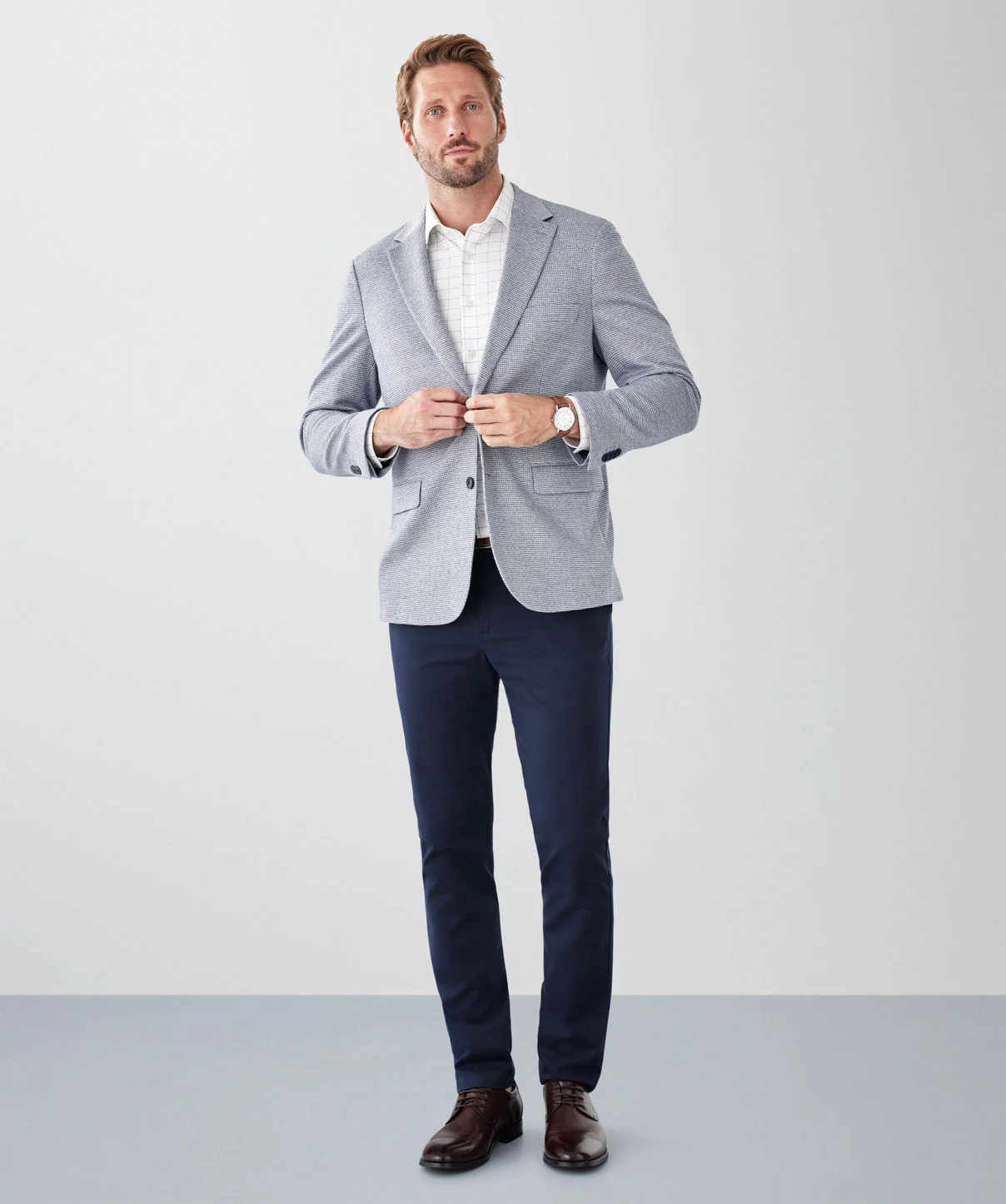 Tailored Fit GAZFLEX Performance Houndstooth Sports Jacket - Denim Mix - Image 4