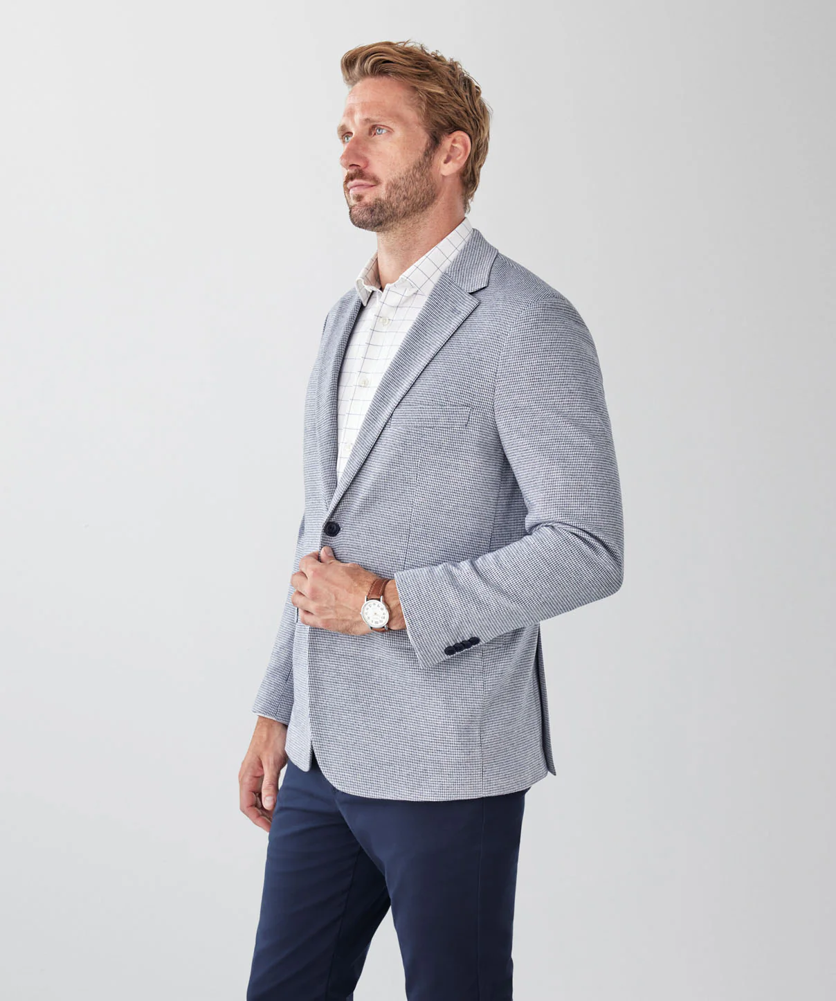 Tailored Fit GAZFLEX Performance Houndstooth Sports Jacket - Denim Mix - Image 5
