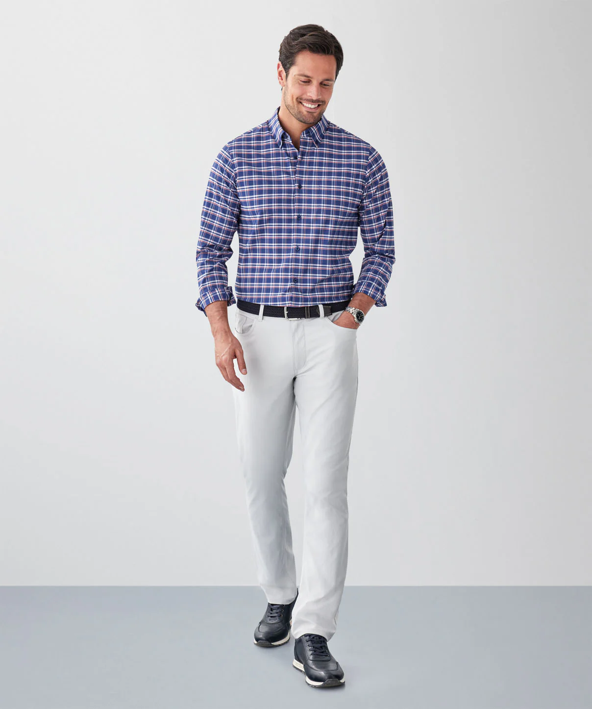 Tailored Fit GAZFLEX Performance Multi Check Long Sleeve Shirt - Navy - Image 4