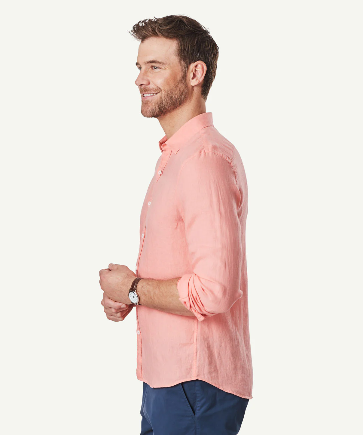 Tailored Linen Plain Shirt - Guava - Image 5