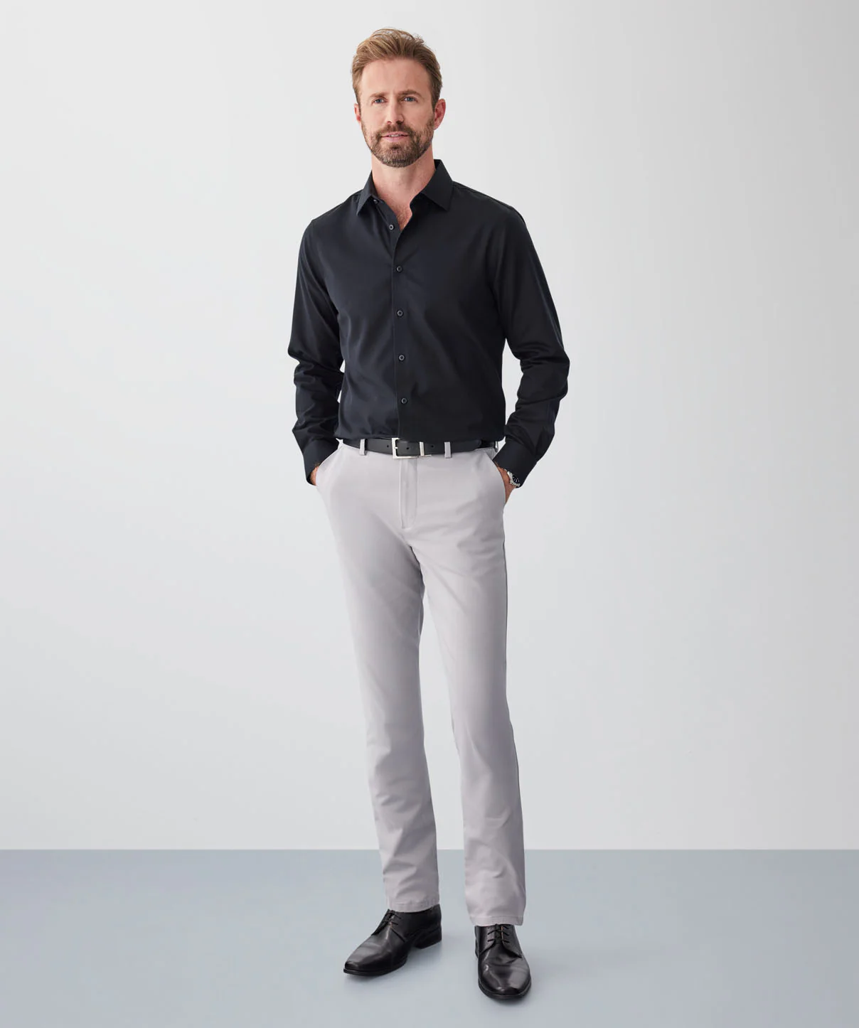 Tailored Non-Iron Dobby Long Sleeve Shirt - Black - Image 4