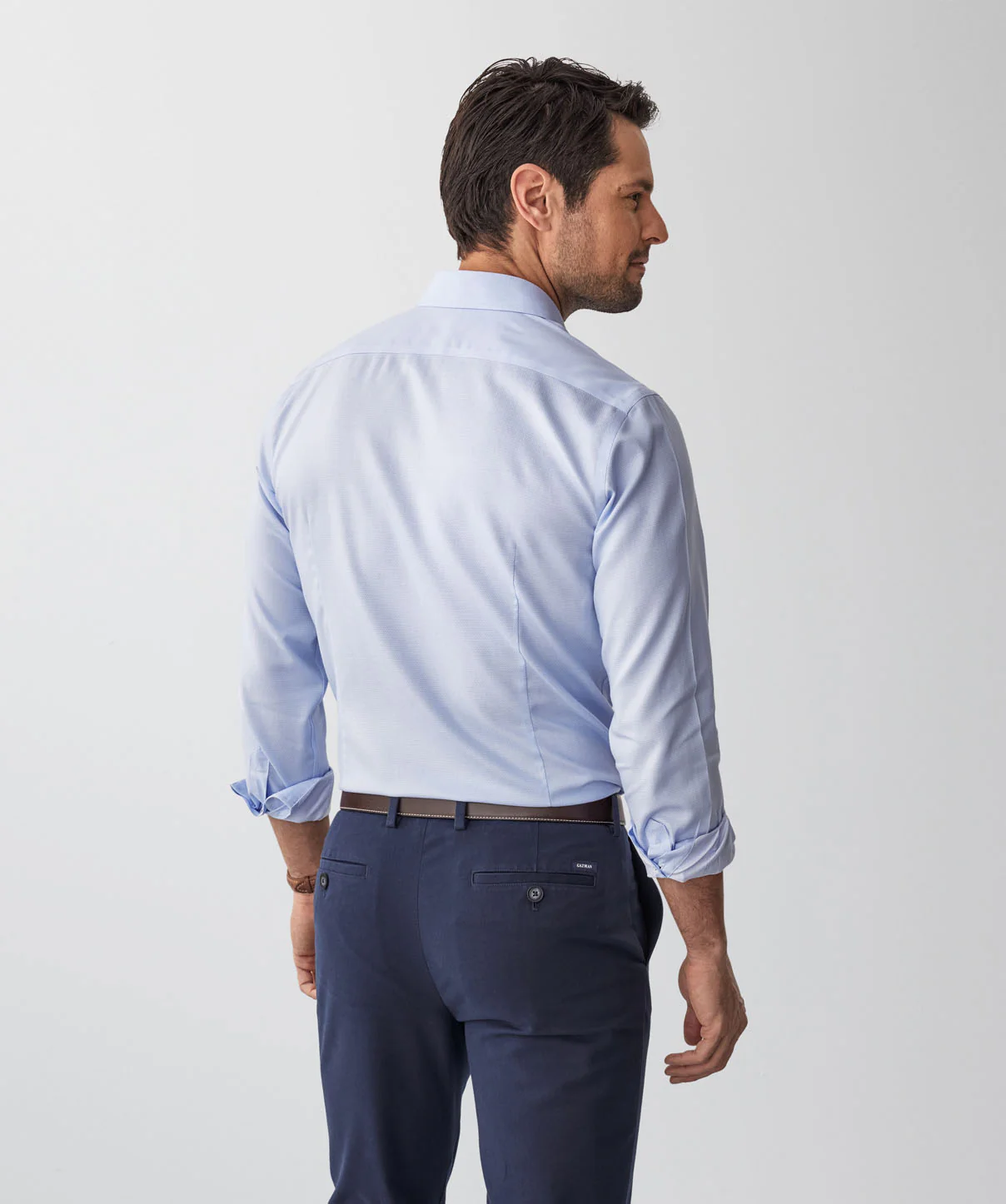 Tailored Non-Iron Dobby Long Sleeve Shirt - Sky Blue - Image 3
