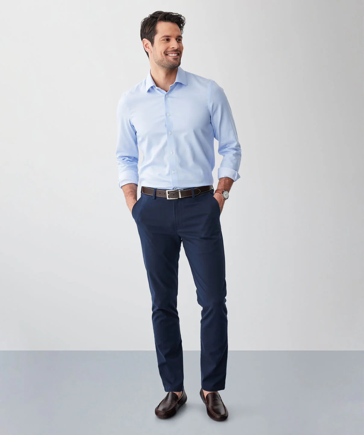 Tailored Non-Iron Dobby Long Sleeve Shirt - Sky Blue - Image 5