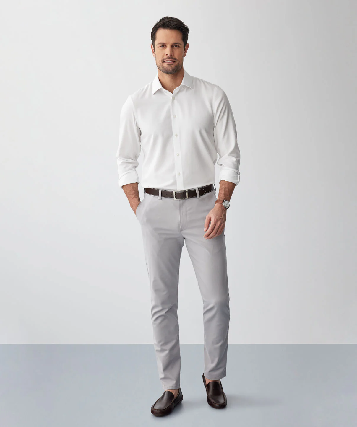 Tailored Non-Iron Dobby Long Sleeve Shirt - White - Image 4