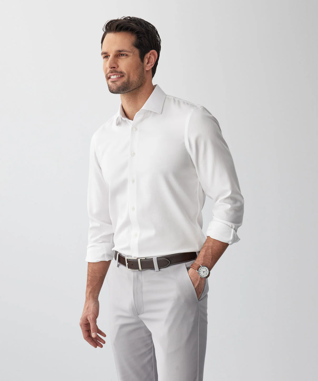Tailored Non-Iron Dobby Long Sleeve Shirt - White - Image 5