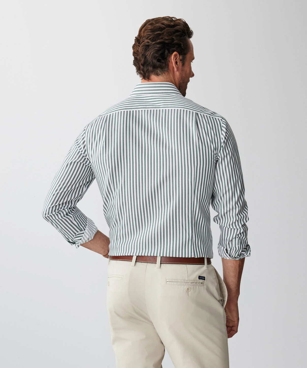 Tailored Non-Iron Twill Stripe Long Sleeve Shirt - Forest - Image 3