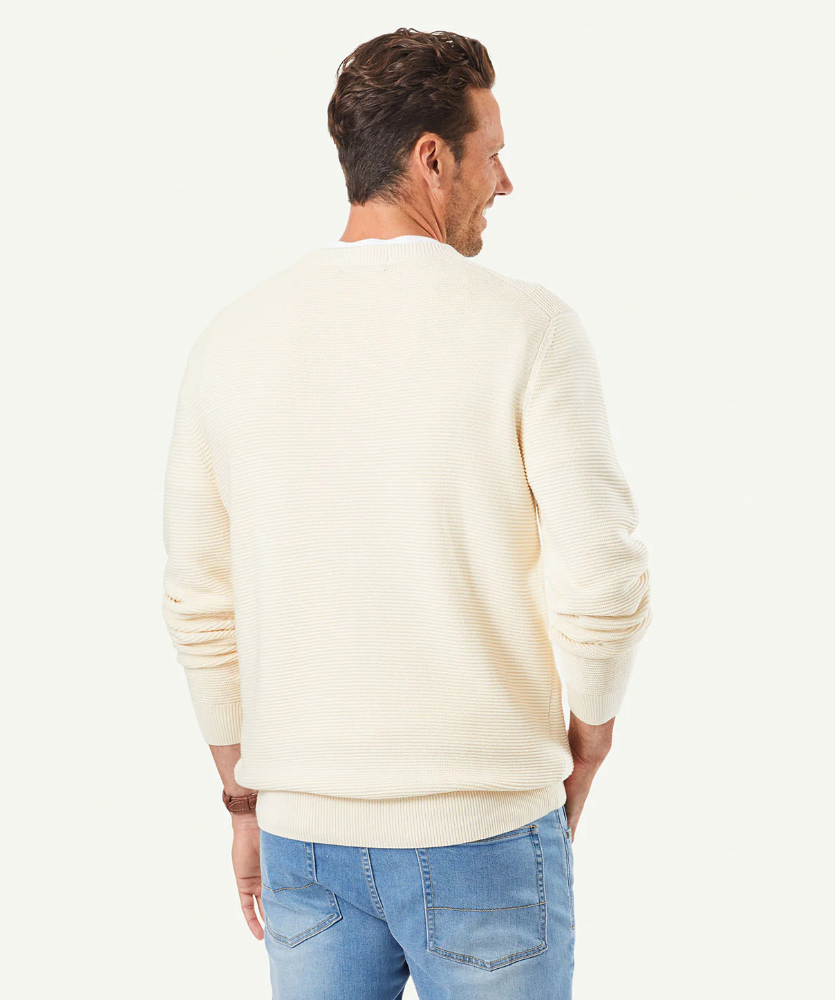 Textured Cotton Crew Neck Knit - Ecru - Image 3