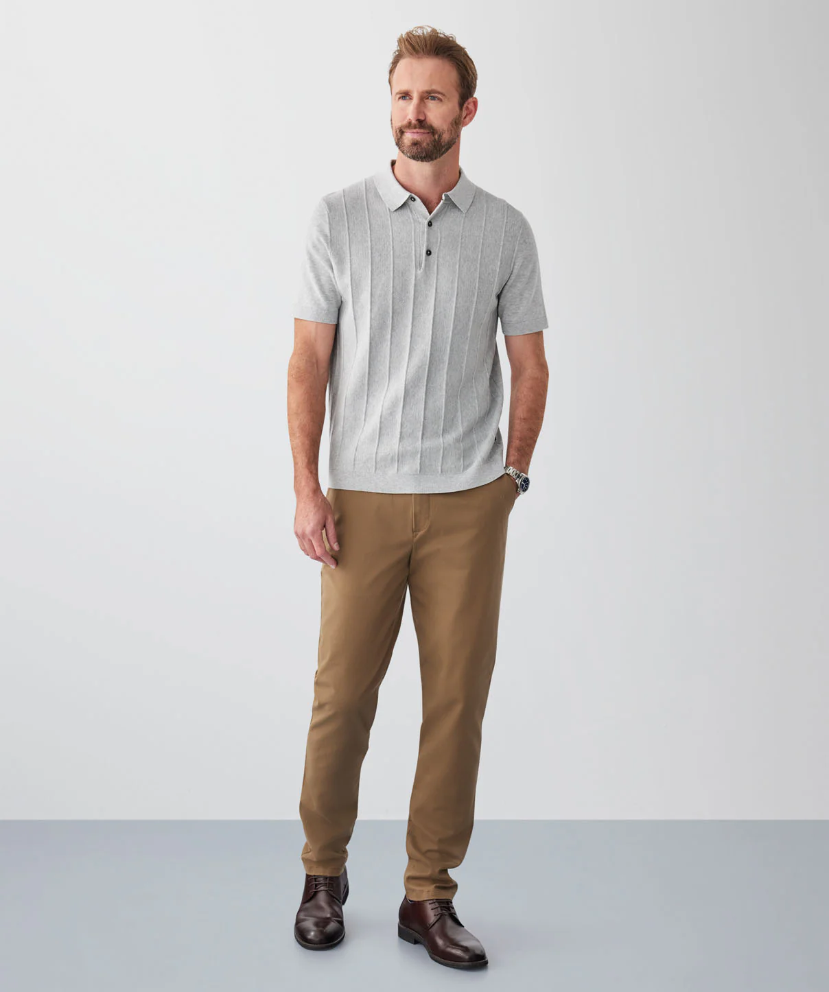 Textured Knit Polo - Grey Marle - Image 4