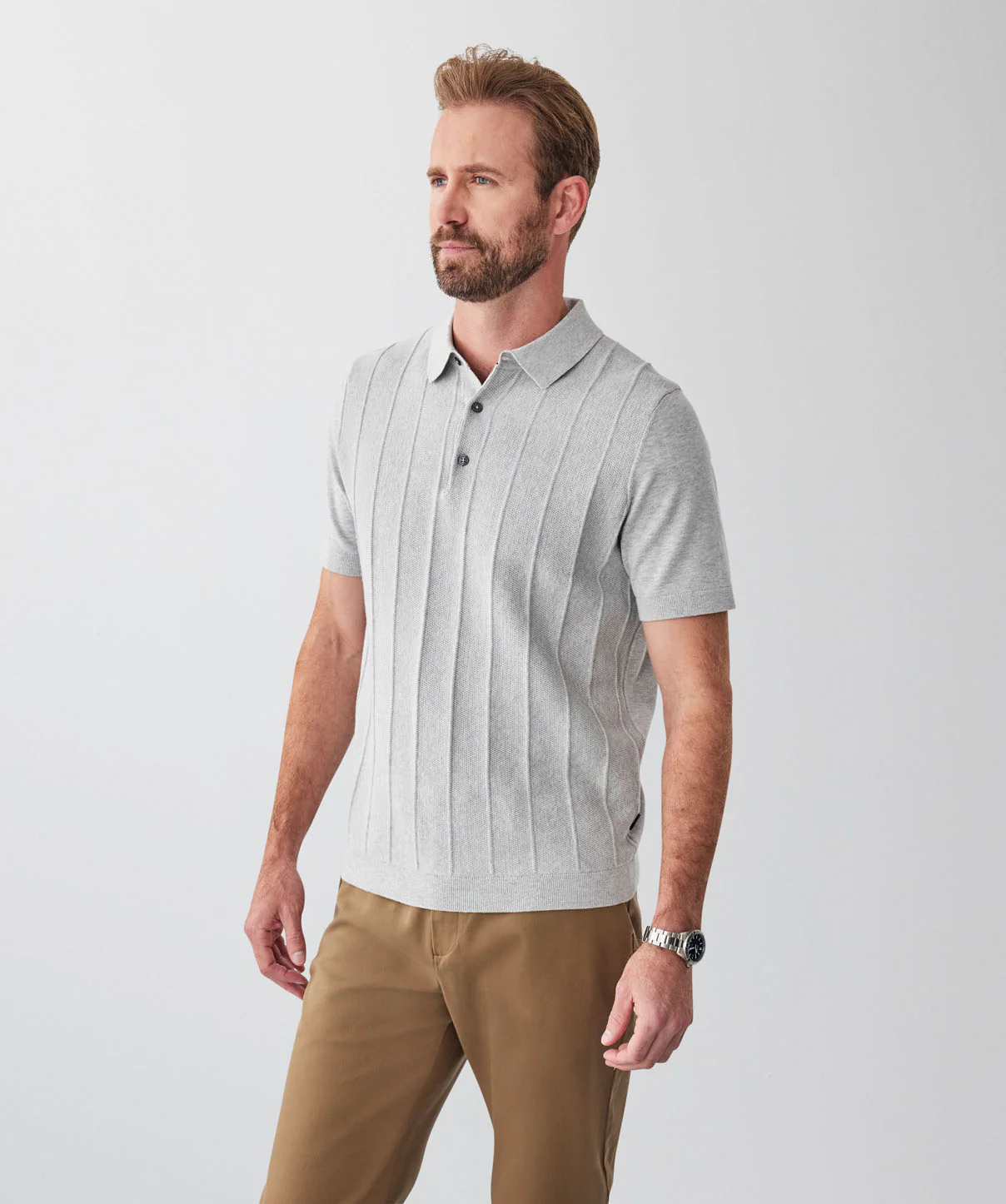 Textured Knit Polo - Grey Marle - Image 5
