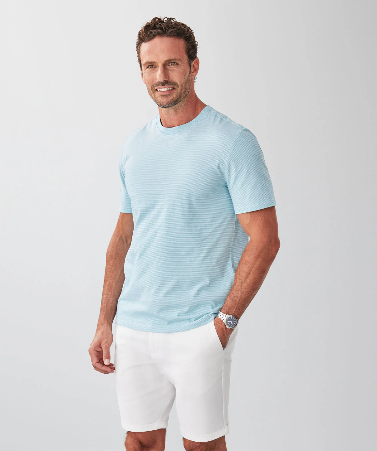 Weekend Stripe Crew T-shirt - Sea Green - Image 5