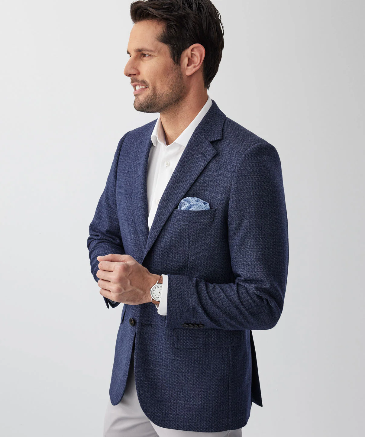 Wool Textured Sports Jacket - Navy Mix - Image 3